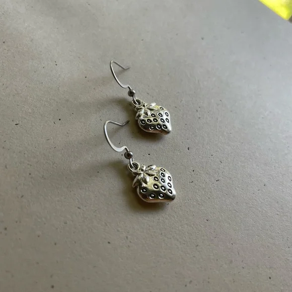 Silver Strawberry Dangle Earrings - Picture 2 of 4